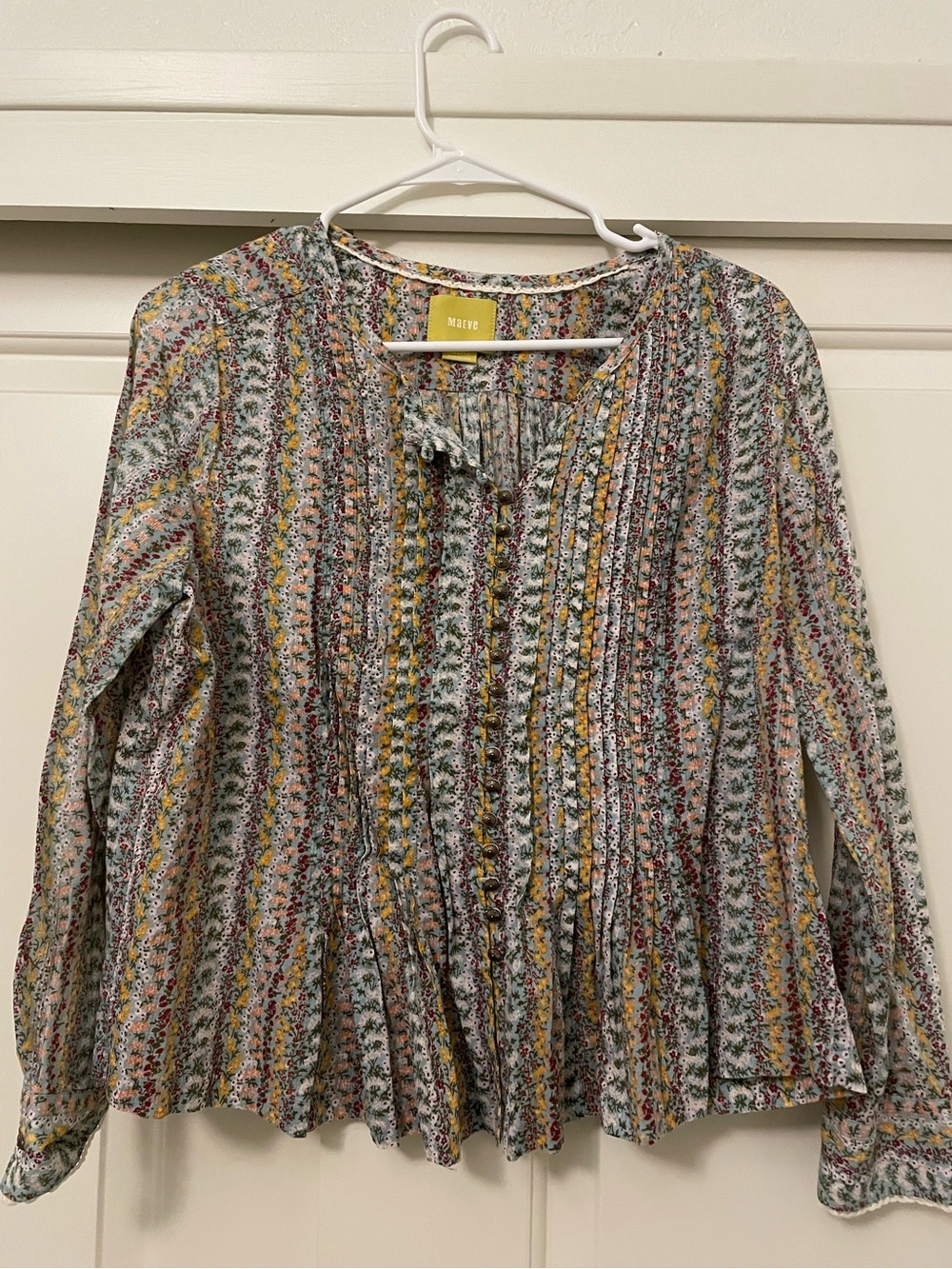 Mauve - Anthropologie Multicolor Floral Stripe Pintuck Blouse
